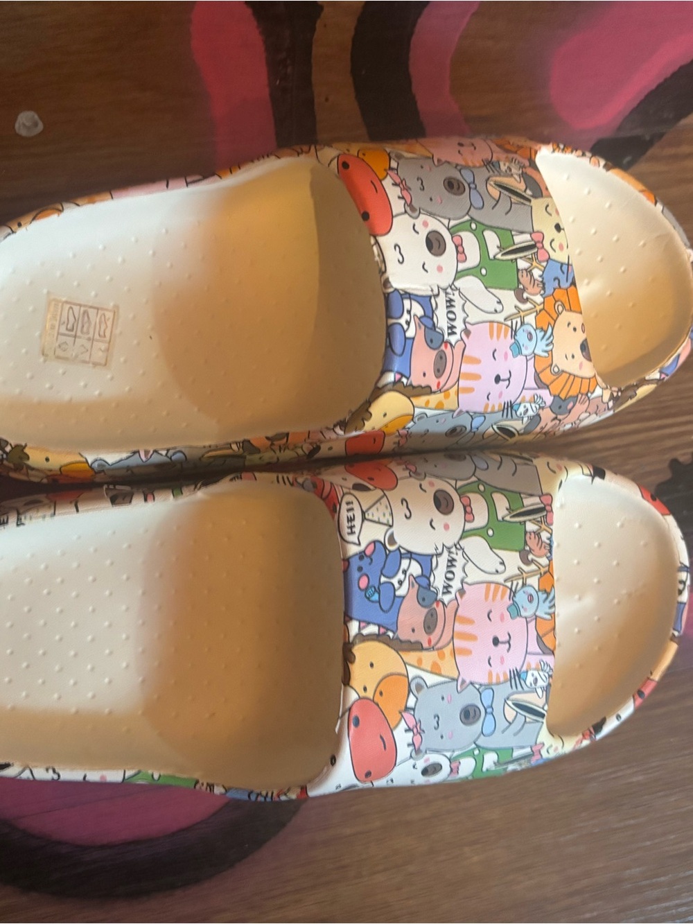 Kids Cartoon Animal Print Slide Sandals in White
